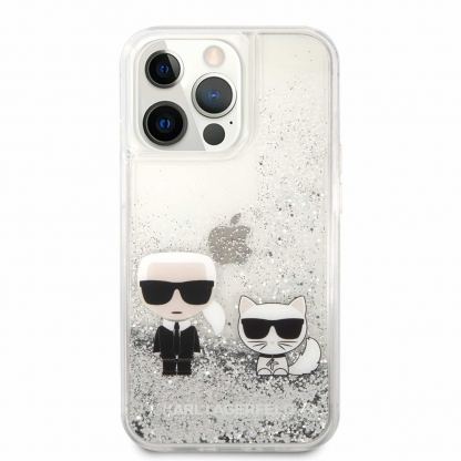 Karl Lagerfeld Liquid Glitter Karl & Choupette Case - дизайнерски кейс с висока защита за iPhone 13 Pro Max (прозрачен-сребрист) 2