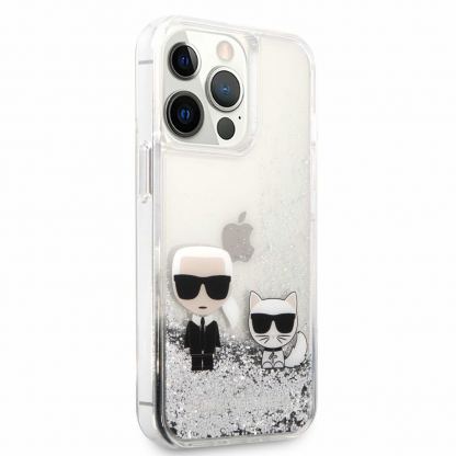 Karl Lagerfeld Liquid Glitter Karl & Choupette Case - дизайнерски кейс с висока защита за iPhone 13 Pro Max (прозрачен-сребрист) 3