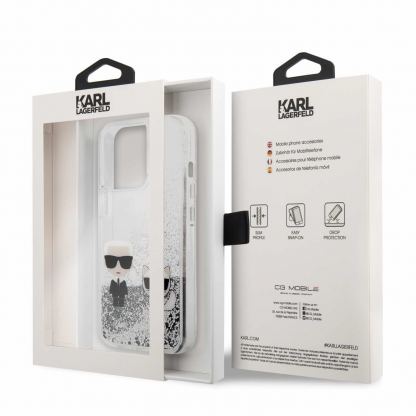 Karl Lagerfeld Liquid Glitter Karl & Choupette Case - дизайнерски кейс с висока защита за iPhone 13 Pro Max (прозрачен-сребрист) 6