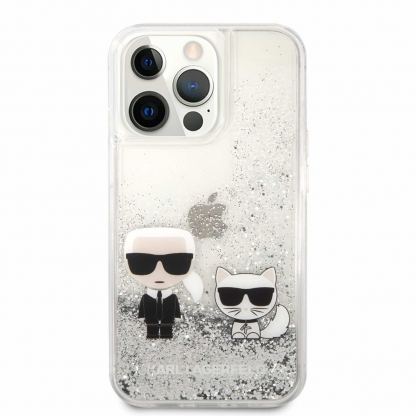 Karl Lagerfeld Liquid Glitter Karl & Choupette Case - дизайнерски кейс с висока защита за iPhone 13 Pro (прозрачен-сребрист) 6
