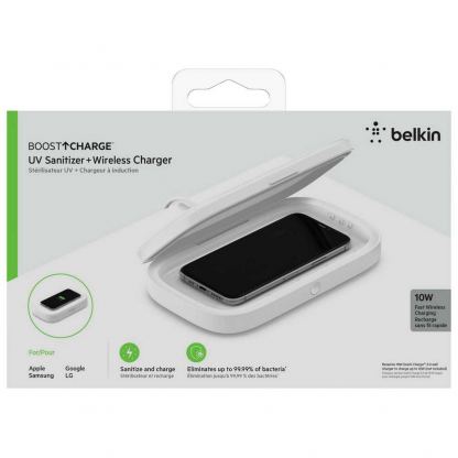 Belkin Boost Charge UV Sterilizer With Wireless Charger 10W - поставка за безжично зареждане и UV стерилизатор за мобилни устройства (бял)  5