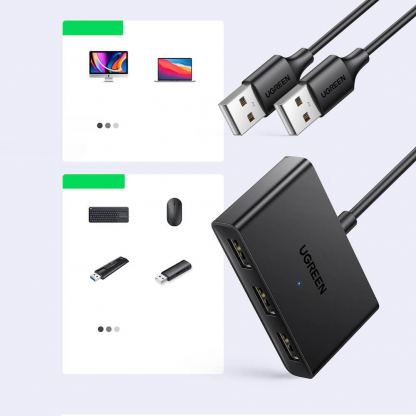 Ugreen USB-A 2.0 Hub 3-port Switch Box - 3-портов USB 2.0 хъб за компютри и лаптопи с USB-A с възможност за превключване между два компютъра (150 см) (черен) 2