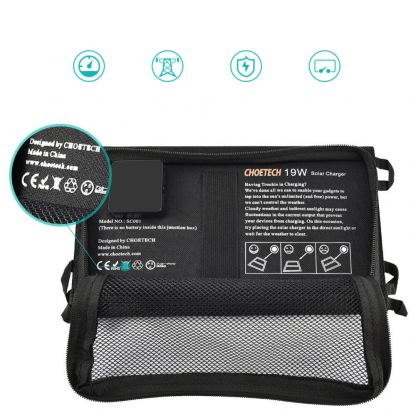 Choetech Foldable Travel Solar Panel 19W - сгъваем соларен панел, зареждащ директно вашето устройство от слънцето с 2 USB-A порта (черен) 8