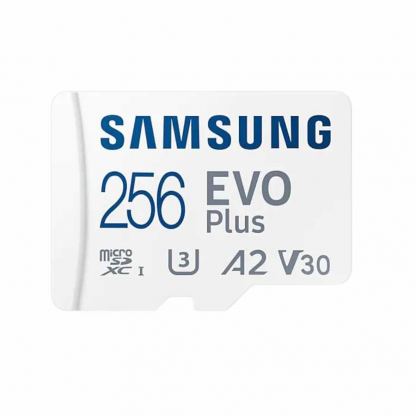 Samsung MicroSD 256GB EVo Plus A2 - microSD памет с SD адаптер за Samsung устройства (клас 10) (подходяща за GoPro, дронове и други) 