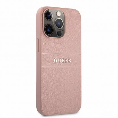 Guess Saffiano PU Leather Hard Case - дизайнерски кожен кейс за iPhone 13 Pro (розов) 3