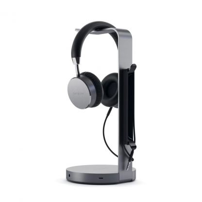 Satechi Aluminium USB Headphone Stand - дизайнерска алуминиева поставка за слушалки с USB-A изходи (тъмносив) 2