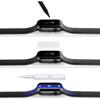 Glastify UVTG Plus Tempered Glass - 2 броя калени стъклени защитни покрития с извити ръбове с течно лепило и UV лампа за дисплея на Apple Watch 41мм (прозрачно) 2