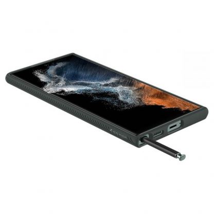 Spigen Liquid Air Case - силиконов (TPU) калъф с висока степен на защита за Samsung Galaxy S22 Ultra (тъмнозелен) 3