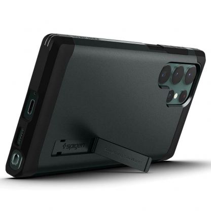 Spigen Tough Armor Case - хибриден кейс с най-висока степен на защита за Samsung Galaxy S22 Ultra (тъмнозелен) 7