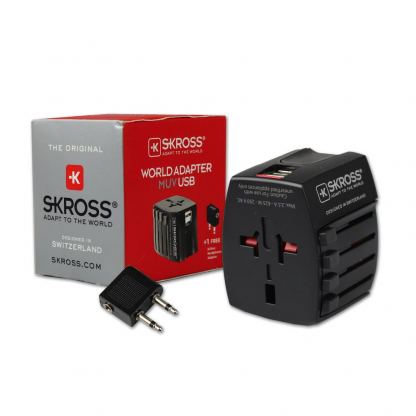 Skross World Travel Adapter MUV USB - адаптер за ел. мрежа с преходници за цял свят с 2xUSB-A изходи (черен) 2