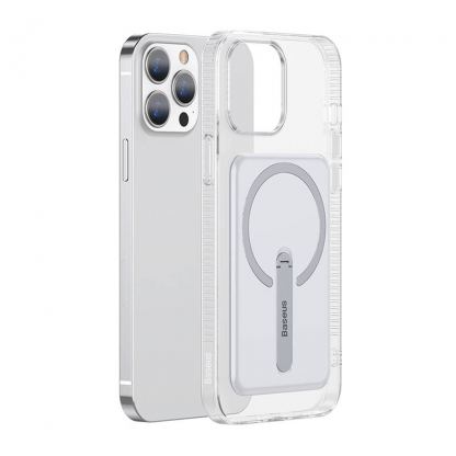 Baseus Crystal Magnetic Glass Case With a Bracket - хибриден удароустойчив кейс с MagSafe и вградена поставка за iPhone 13 Pro (прозрачен) 3