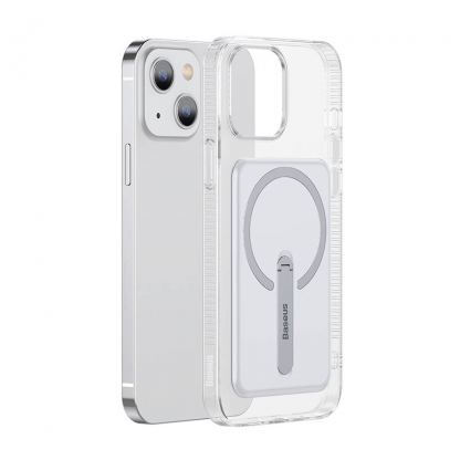 Baseus Crystal Magnetic Glass Case With a Bracket - хибриден удароустойчив кейс с MagSafe и вградена поставка за iPhone 13 (прозрачен) 6