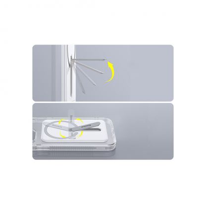 Baseus Crystal Magnetic Glass Case With a Bracket - хибриден удароустойчив кейс с MagSafe и вградена поставка за iPhone 13 (прозрачен) 9