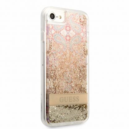 Guess Liquid Glitter Paisley Case - дизайнерски кейс с висока защита за iPhone SE (2022), iPhone SE (2020), iPhone 8, iPhone 7 (златист) 3