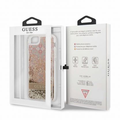 Guess Liquid Glitter Paisley Case - дизайнерски кейс с висока защита за iPhone SE (2022), iPhone SE (2020), iPhone 8, iPhone 7 (златист) 6