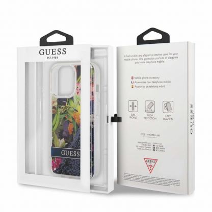 Guess Liquid Glitter Flower Case - дизайнерски кейс с висока защита за iPhone 13 Pro (син) 6