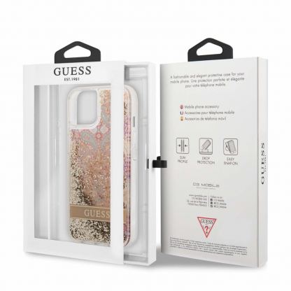 Guess Liquid Glitter Flower Case - дизайнерски кейс с висока защита за iPhone 13 mini (златист) 6