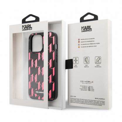 Karl Lagerfeld Monogram Plaque Case - дизайнерски кожен кейс за iPhone 13 Pro (черен) 5