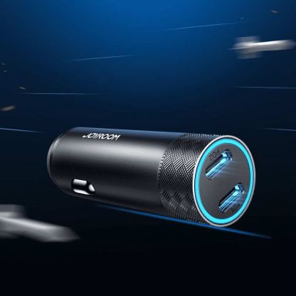 Joyroom Dual USB-C PD Quick Charge Car Charger 50W - зарядно за кола с 2xUSB-C изхода и технология за бързо зареждане (тъмносив) 2