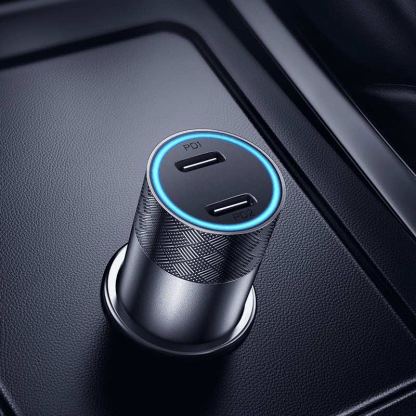 Joyroom Dual USB-C PD Quick Charge Car Charger 50W - зарядно за кола с 2xUSB-C изхода и технология за бързо зареждане (тъмносив) 5