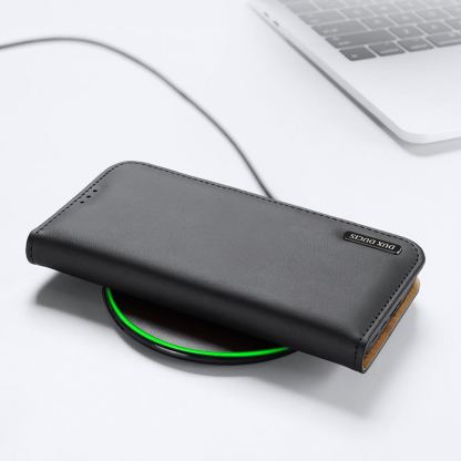 Dux Ducis Hivo Genuine Leather Flip Wallet Case - кожен калъф от естествена кожа с поставка и отделение за кр. карти за Samsung Galaxy S22 Ultra (черен) 11