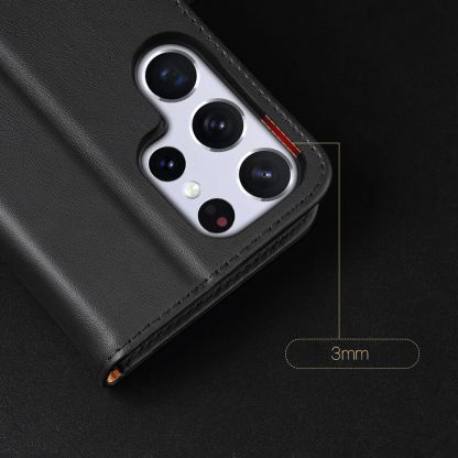 Dux Ducis Hivo Genuine Leather Flip Wallet Case - кожен калъф от естествена кожа с поставка и отделение за кр. карти за Samsung Galaxy S22 Ultra (черен) 14