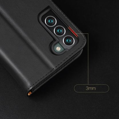 Dux Ducis Hivo Genuine Leather Flip Wallet Case - кожен калъф от естествена кожа с поставка и отделение за кр. карти за Samsung Galaxy S22 Plus (черен) 11