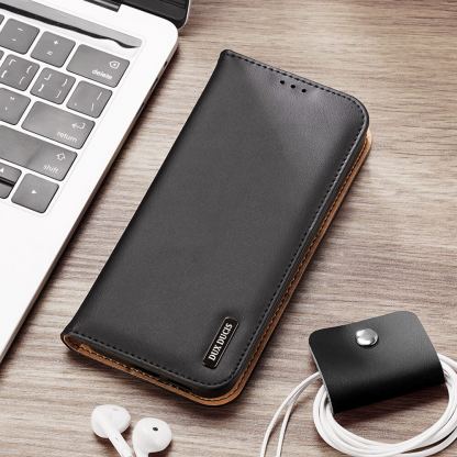 Dux Ducis Hivo Genuine Leather Flip Wallet Case - кожен калъф от естествена кожа с поставка и отделение за кр. карти за Samsung Galaxy S22 (черен) 8