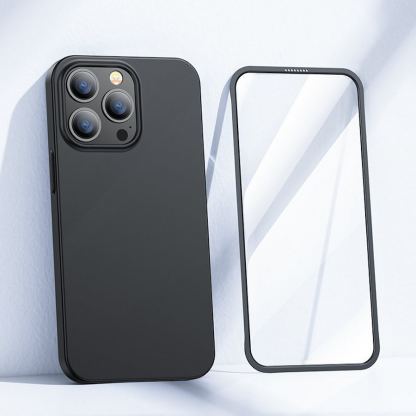 Joyroom 360° Full Case And Tempered Glass Set - тънък силиконов кейс и стъклено защитно покритие за целия дисплей на iPhone 13 Pro (черен) 3