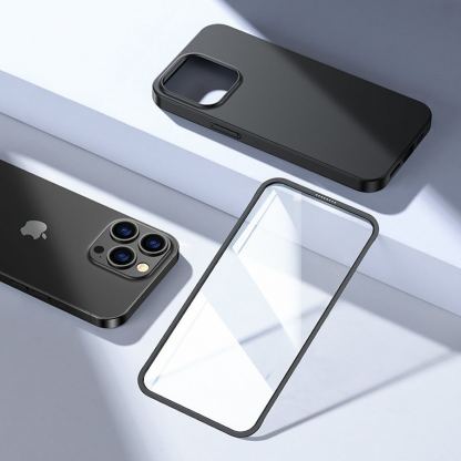 Joyroom 360° Full Case And Tempered Glass Set - тънък силиконов кейс и стъклено защитно покритие за целия дисплей на iPhone 13 Pro (черен) 9