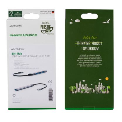4smarts 4in1 USB-C 4-port USB Hub - 4-портов USB-C хъб за компютри и лаптопи (тъмносив)  4