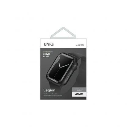 Uniq Legion Apple Watch Case 41mm - качествен твърд кейс с вграден стъклен протектор за дисплея на Apple Watch 7 41мм (черен) 2