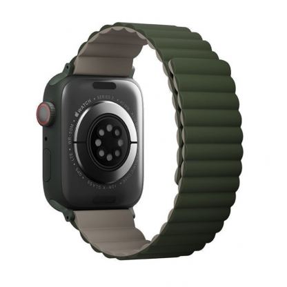 Uniq Revix Silicone Magnetic Strap - двулицевва магнитна силиконова каишка за Apple Watch 42мм, 44мм, 45мм (зелен-кафяв) 3