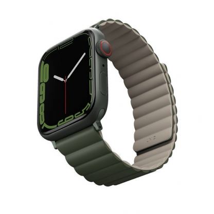 Uniq Revix Silicone Magnetic Strap - двулицевва магнитна силиконова каишка за Apple Watch 42мм, 44мм, 45мм (зелен-кафяв) 4