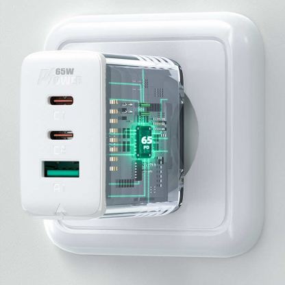 Acefast A13 PD 65W Charger - захранване за ел. мрежа за лаптопи, смартфони и таблети с 2XUSB-C и USB-A изходи и USB-C към USB-C кабел (бял) 5