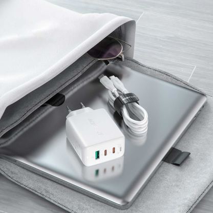 Acefast A13 PD 65W Charger - захранване за ел. мрежа за лаптопи, смартфони и таблети с 2XUSB-C и USB-A изходи и USB-C към USB-C кабел (бял) 7