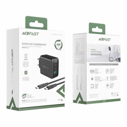 Acefast A13 PD 65W Charger - захранване за ел. мрежа за лаптопи, смартфони и таблети с 2XUSB-C и USB-A изходи и USB-C към USB-C кабел (черен) 3