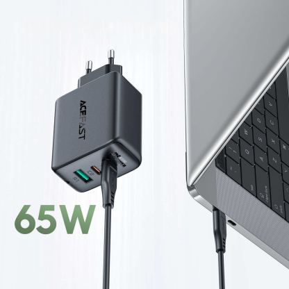 Acefast A13 PD 65W Charger - захранване за ел. мрежа за лаптопи, смартфони и таблети с 2XUSB-C и USB-A изходи и USB-C към USB-C кабел (черен) 7