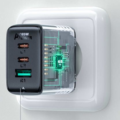 Acefast A13 PD 65W Charger - захранване за ел. мрежа за лаптопи, смартфони и таблети с 2XUSB-C и USB-A изходи и USB-C към USB-C кабел (черен) 8