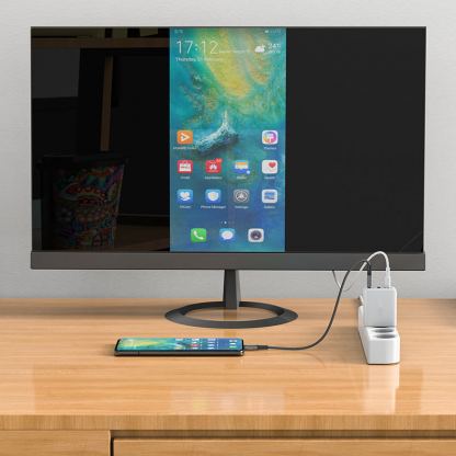 Acefast A17 65W GaN Charger - захранване за ел. мрежа за лаптопи, смартфони и таблети с USB-C и USB-A изходи, HDMI порт и USB-C към USB-C кабел (бял) 4