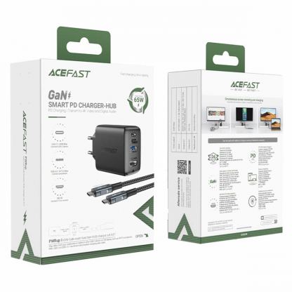 Acefast A17 65W GaN Charger - захранване за ел. мрежа за лаптопи, смартфони и таблети с USB-C и USB-A изходи, HDMI порт и USB-C към USB-C кабел (черен) 4