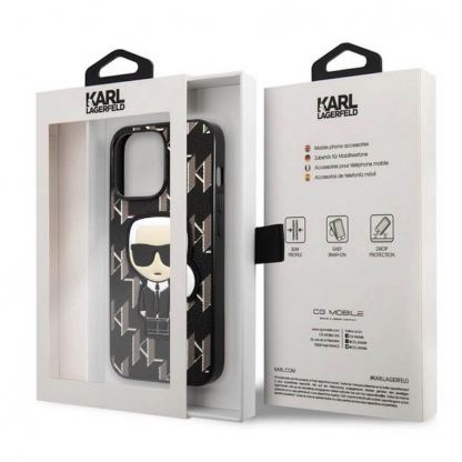 Karl Lagerfeld Monogram Ikonik Case - дизайнерски кожен кейс за iPhone 13 Pro Max (черен) 2