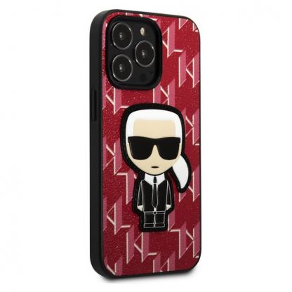 Karl Lagerfeld Monogram Ikonik Case - дизайнерски кожен кейс за iPhone 13 Pro (червен) 3