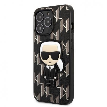 Karl Lagerfeld Monogram Ikonik Case - дизайнерски кожен кейс за iPhone 13 Pro (черен)