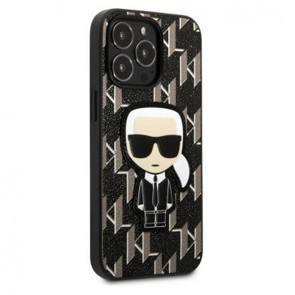 Karl Lagerfeld Monogram Ikonik Case - дизайнерски кожен кейс за iPhone 13 Pro (черен) 3