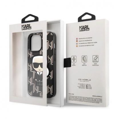 Karl Lagerfeld Monogram Ikonik Case - дизайнерски кожен кейс за iPhone 13 Pro (черен) 6