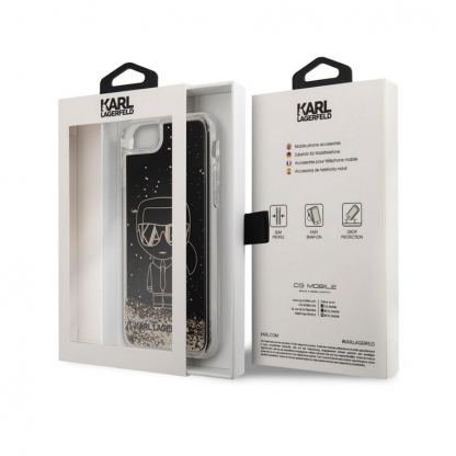 Karl Lagerfeld Liquid Glitter Gatsby Case - дизайнерски кейс с висока защита за iPhone SE (2022), iPhone SE (2020), iPhone 8, iPhone 7 (черен) 6