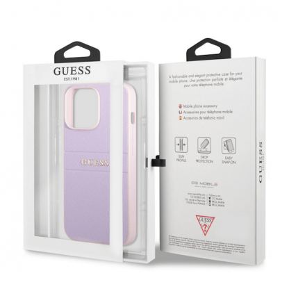 Guess Saffiano PU Leather Hard Case - дизайнерски кожен кейс за iPhone 13 Pro (лилав) 5