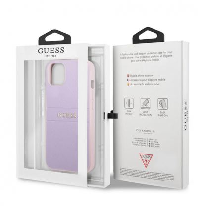 Guess Saffiano PU Leather Hard Case - дизайнерски кожен кейс за iPhone 13 (лилав) 6