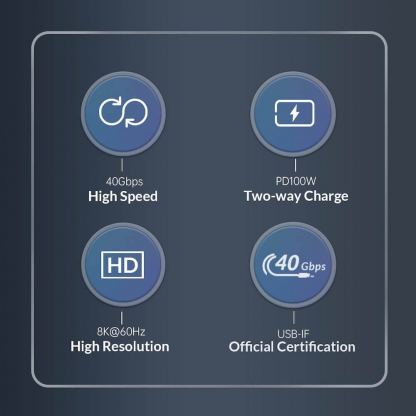 Orico USB4 USB-C to USB-C Cable, 8K, 100W, 40Gbps - здрав USB4 кабел за устройства с USB-C порт (30 см) (черен) 6